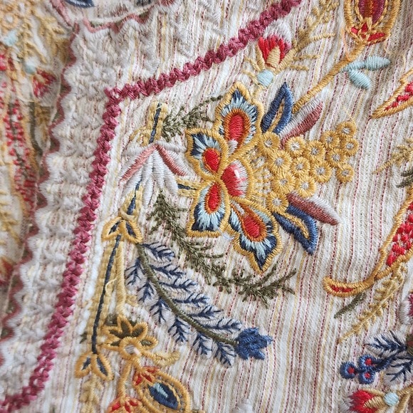 Johnny Was Workshop Embroidered Cotton Linen Tunic Bohemian Floral Stripe Sz Med - Picture 10 of 16